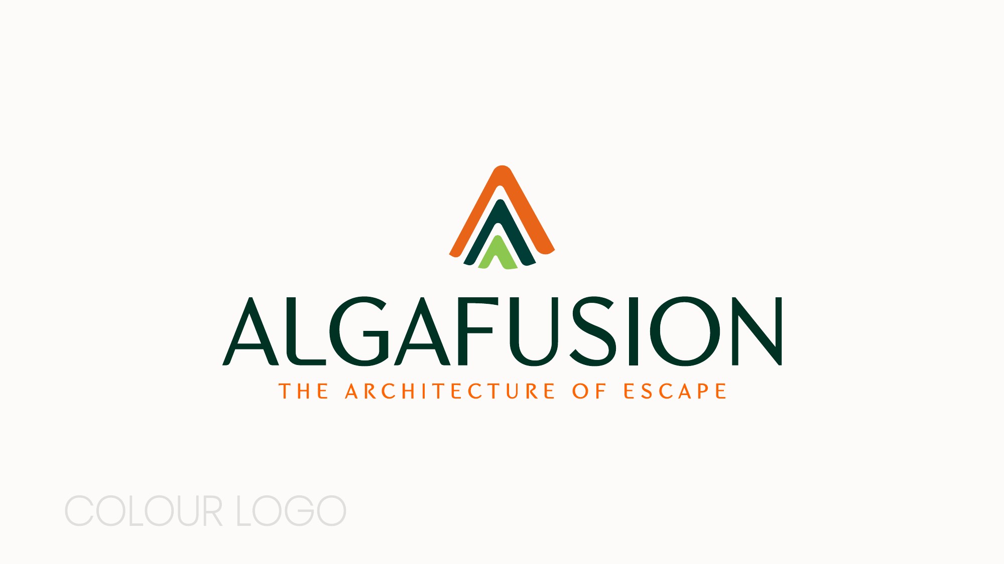 Algafusion primary logo with orange and green tiered emblem, green wordmark and orange tagline