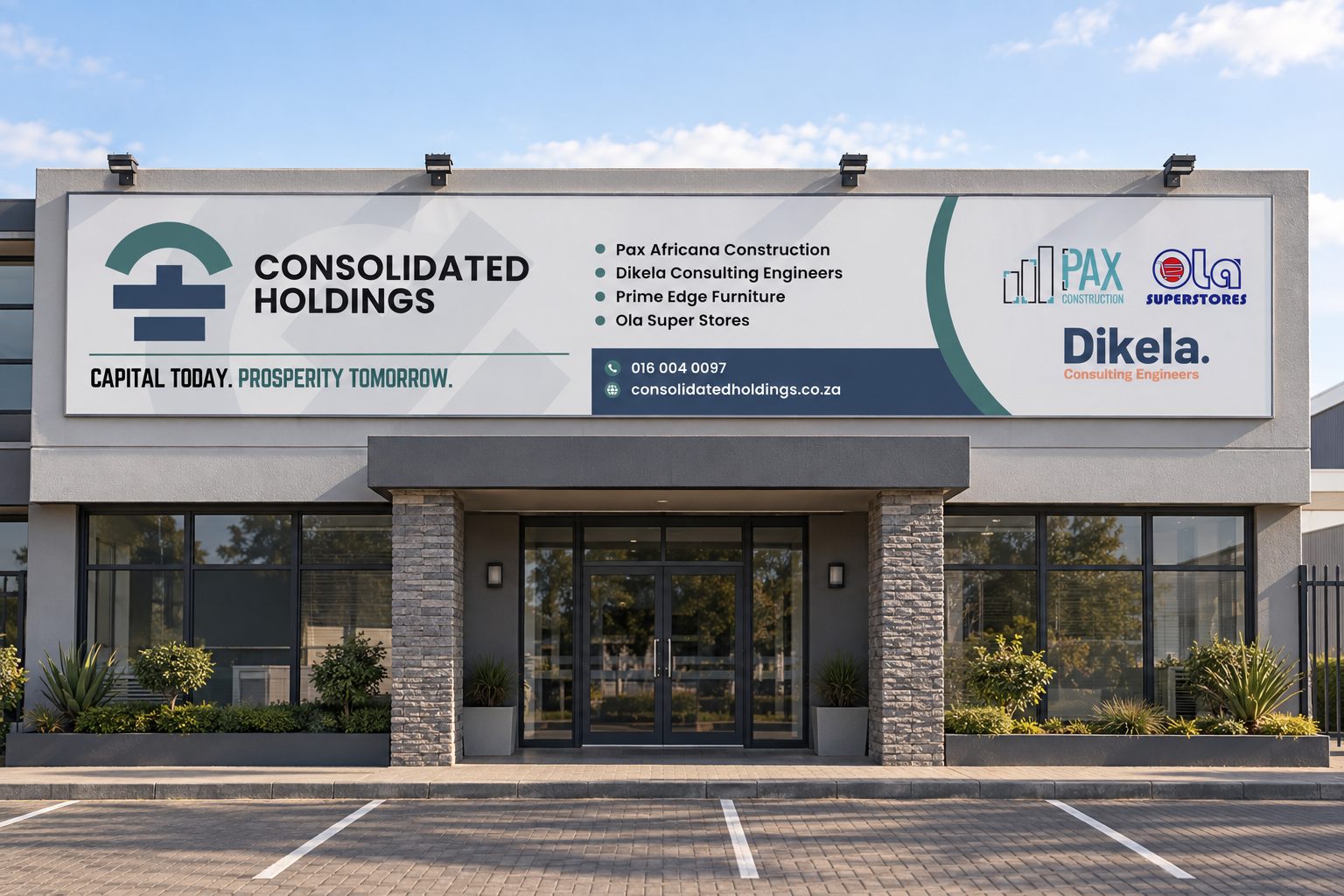 Consolidated Holdings wide billboard displayed on a commercial facade