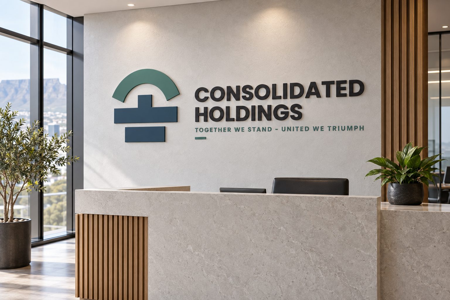 Consolidated Holdings reception signage · Concept mockup