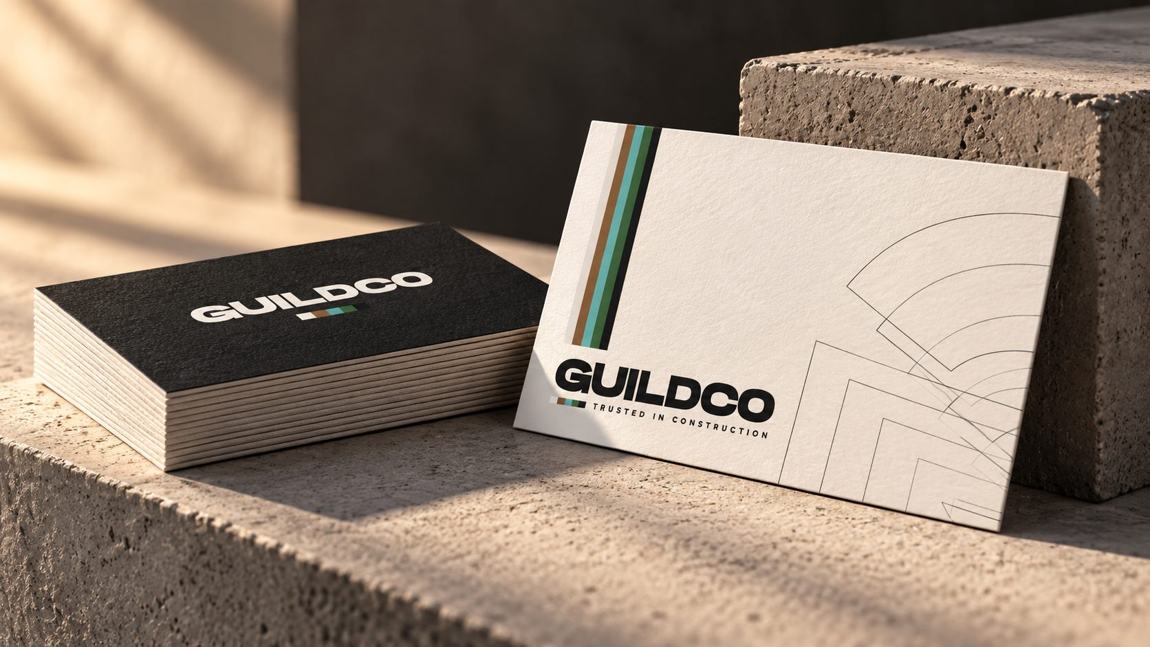Guildco concept mockup: business cards