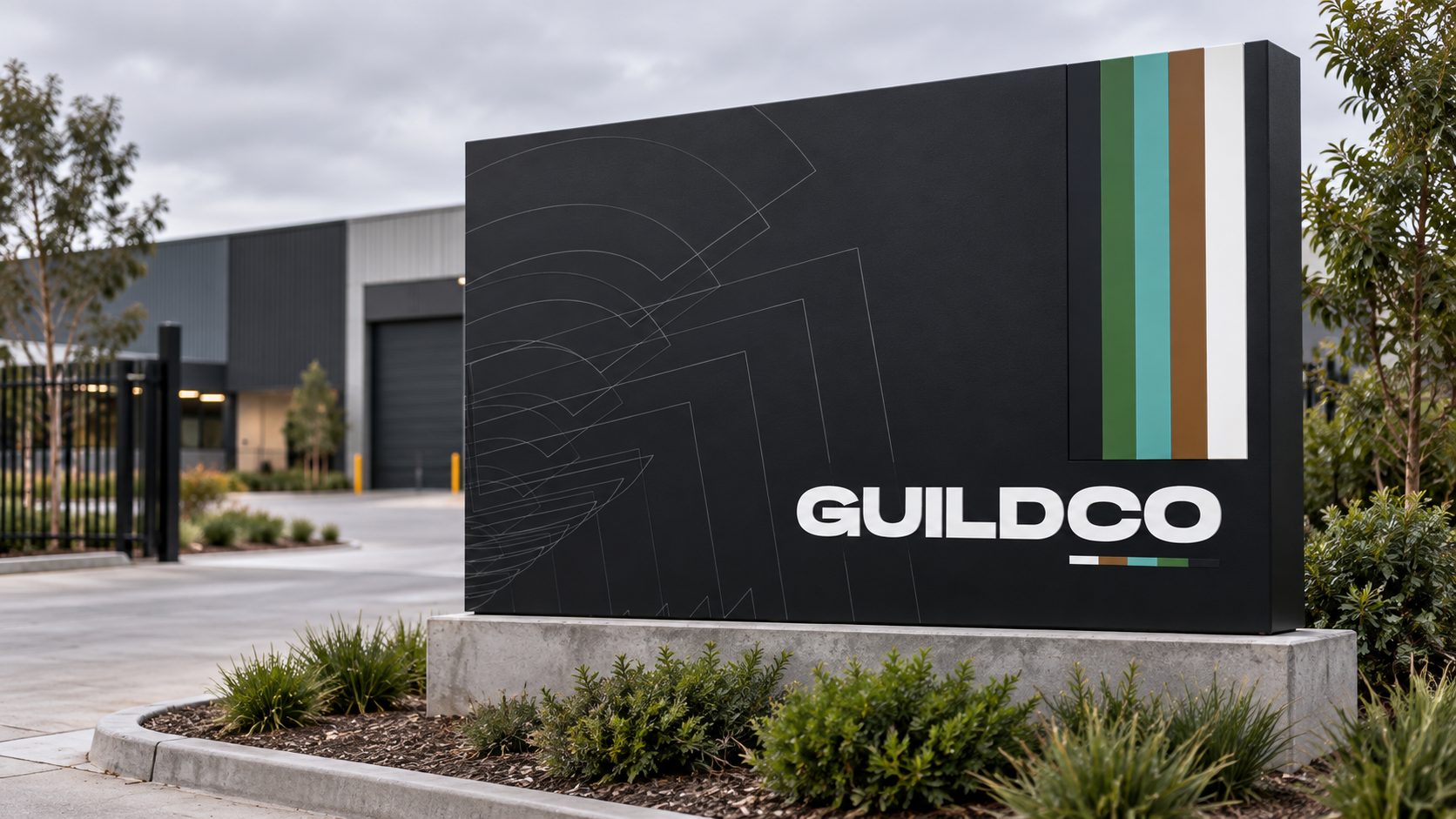 Guildco concept mockup: site signage