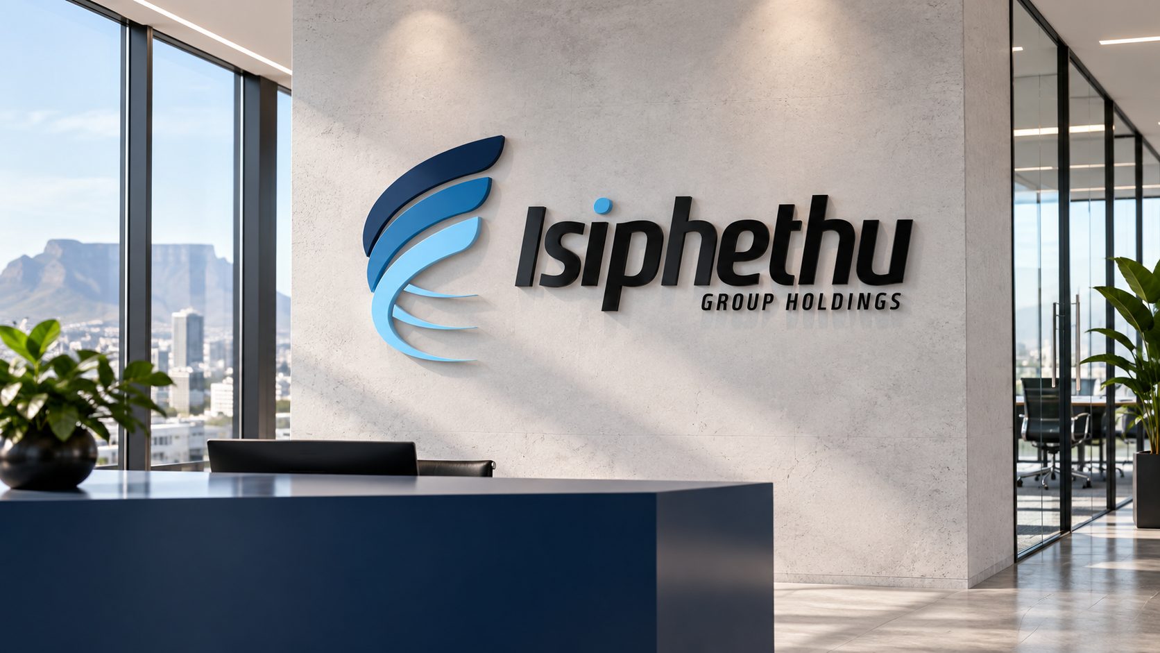 Isiphethu logo on an office reception wall
