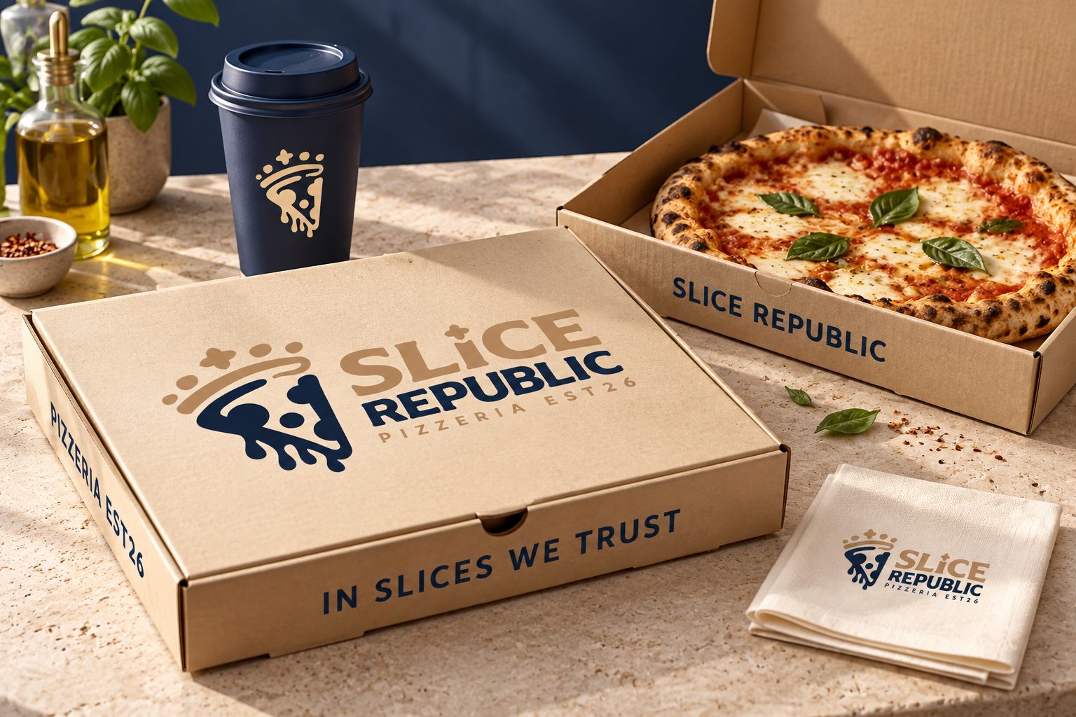 Slice Republic pizza packaging · concept mockup