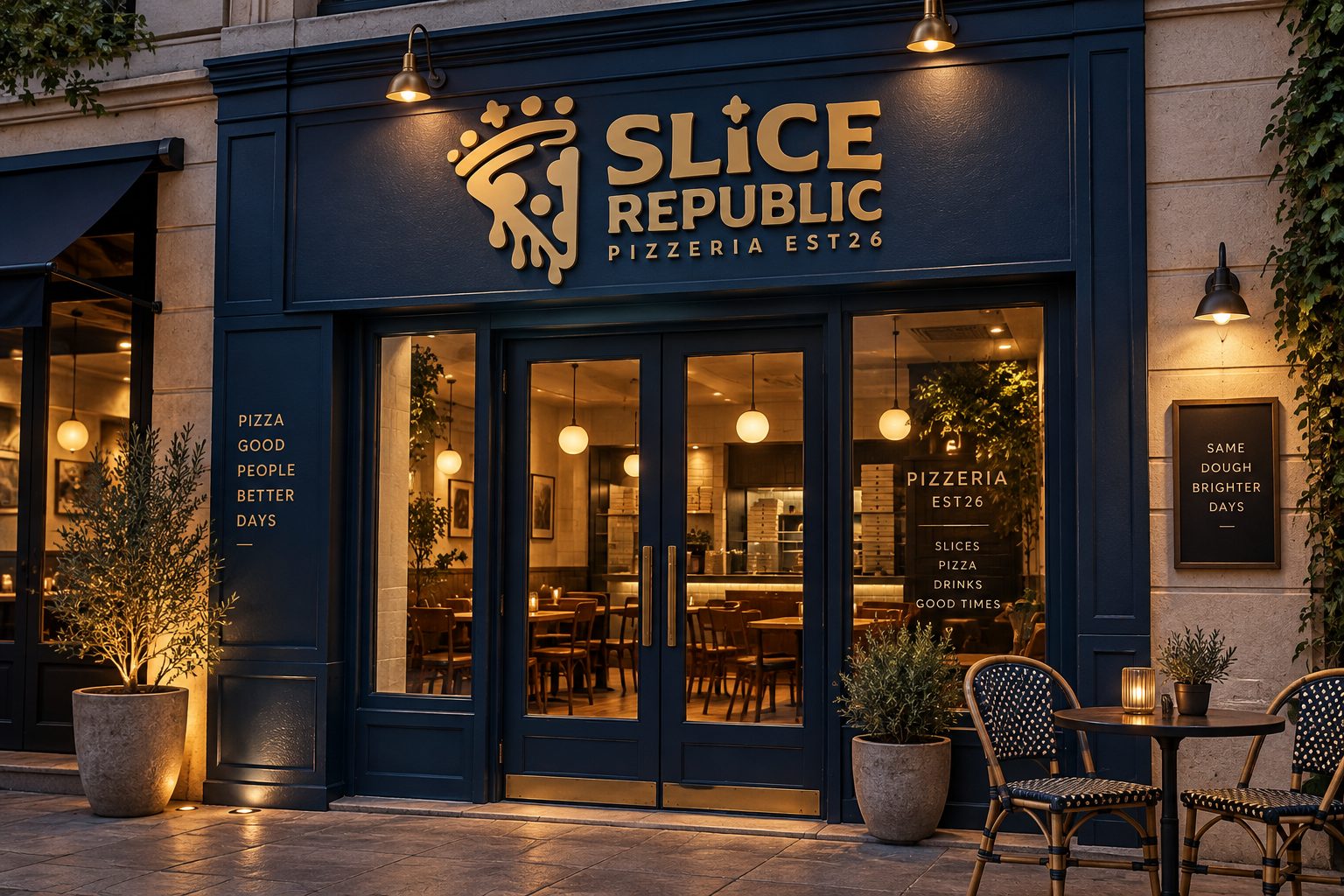 Slice Republic concept mockup: storefront signage